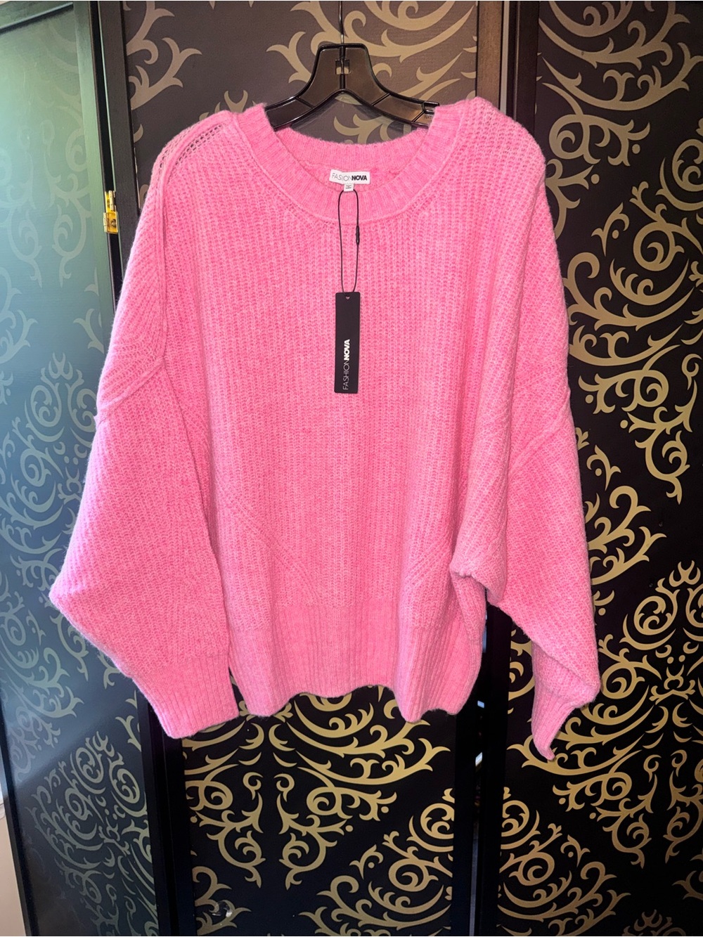 Fashion Nova Pink Oversized Crewneck Sweater